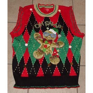 Sparkly Sz XL Christmas Holiday OH SNAP GINGERBREAD MAN Sweater BLIZZARD BAY